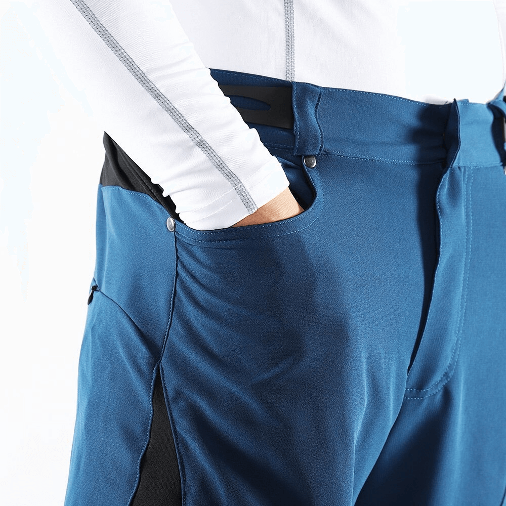 Men's Elastic Waistband Cycling Shorts with Side Pockets, Blue, Reflective, UV Protection, Quick-Dry Fabric, Ideal for Sports
